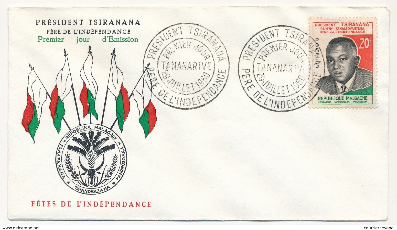 MADAGASCAR - 2 Enveloppes FDC - 20f Et 20f + 10f - Président Tsiranana - 29/7/1960 - Madagascar (1960-...)