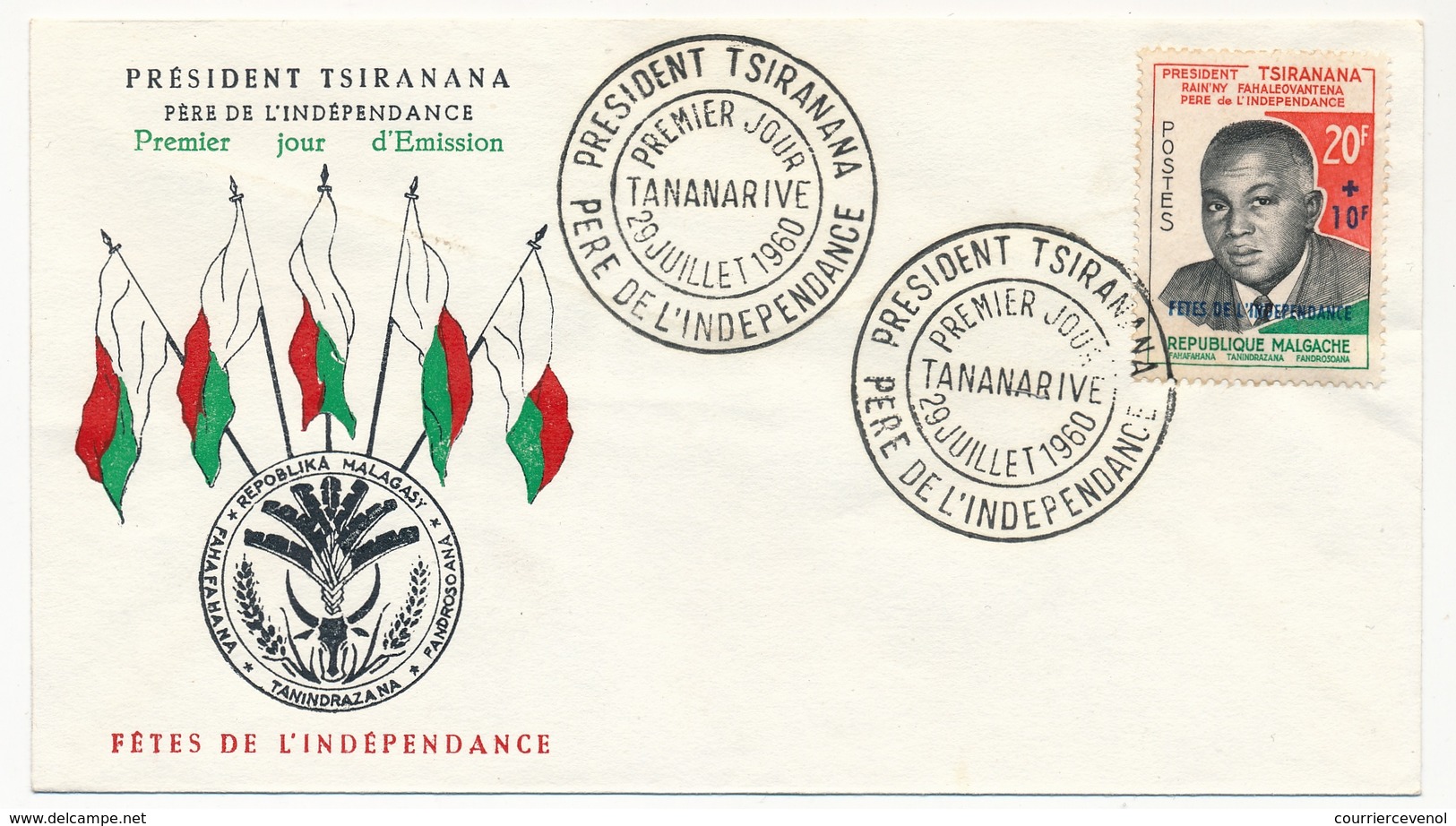 MADAGASCAR - 2 Enveloppes FDC - 20f Et 20f + 10f - Président Tsiranana - 29/7/1960 - Madagaskar (1960-...)