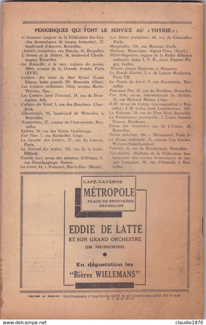 LE THYRSE - REVUE D' ART ET DE LITTèRATURE N° 3 ANNO 1947 IV° SèRIE (MENSUELLE) - 1900 - 1949