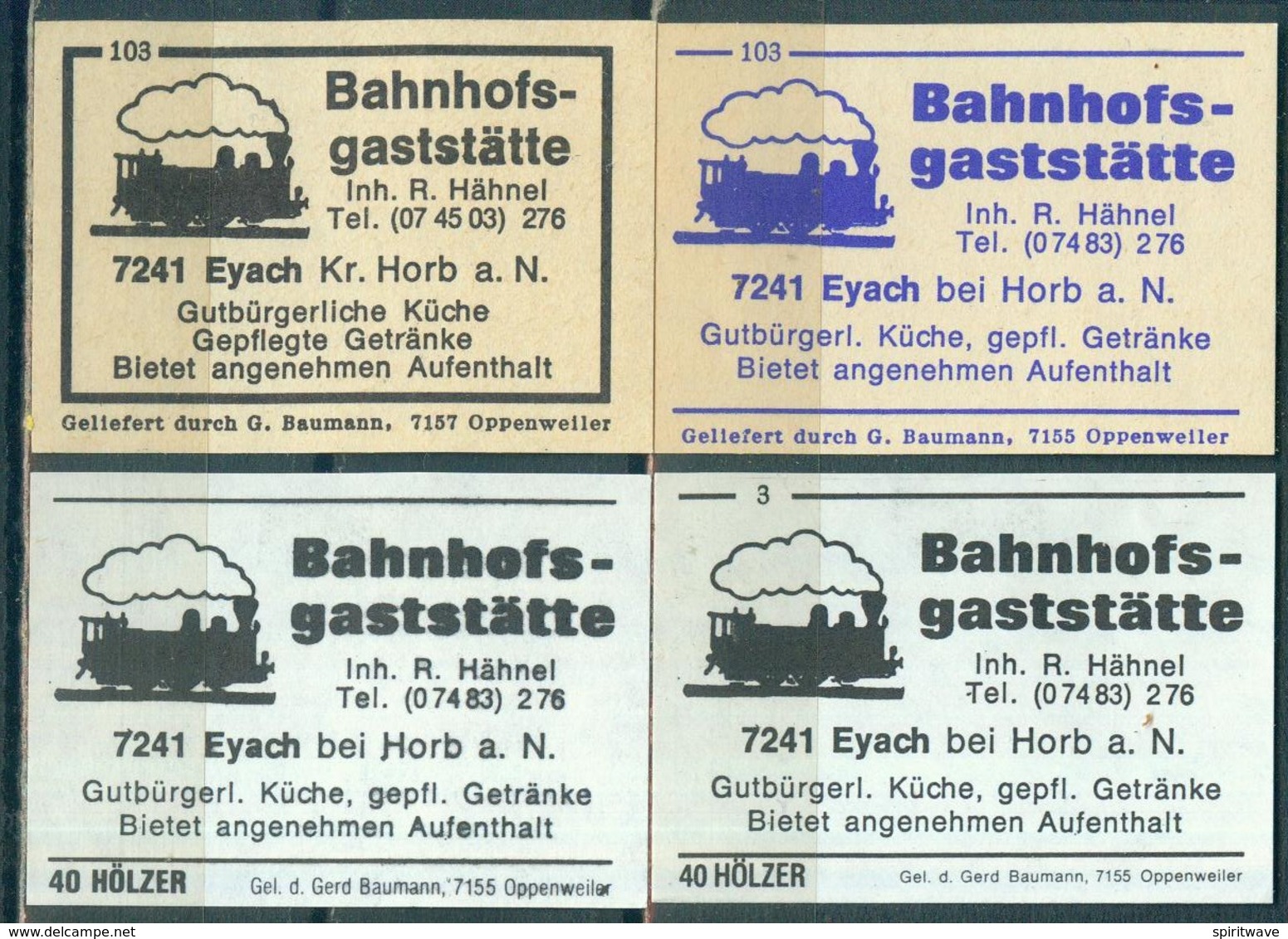 4 Alte Gasthausetiketten Sortiert Nach Ort: Eyach Bei Horb Am Neckar Und Alte Postleitzahl: 7241 - Zündholzschachteletiketten