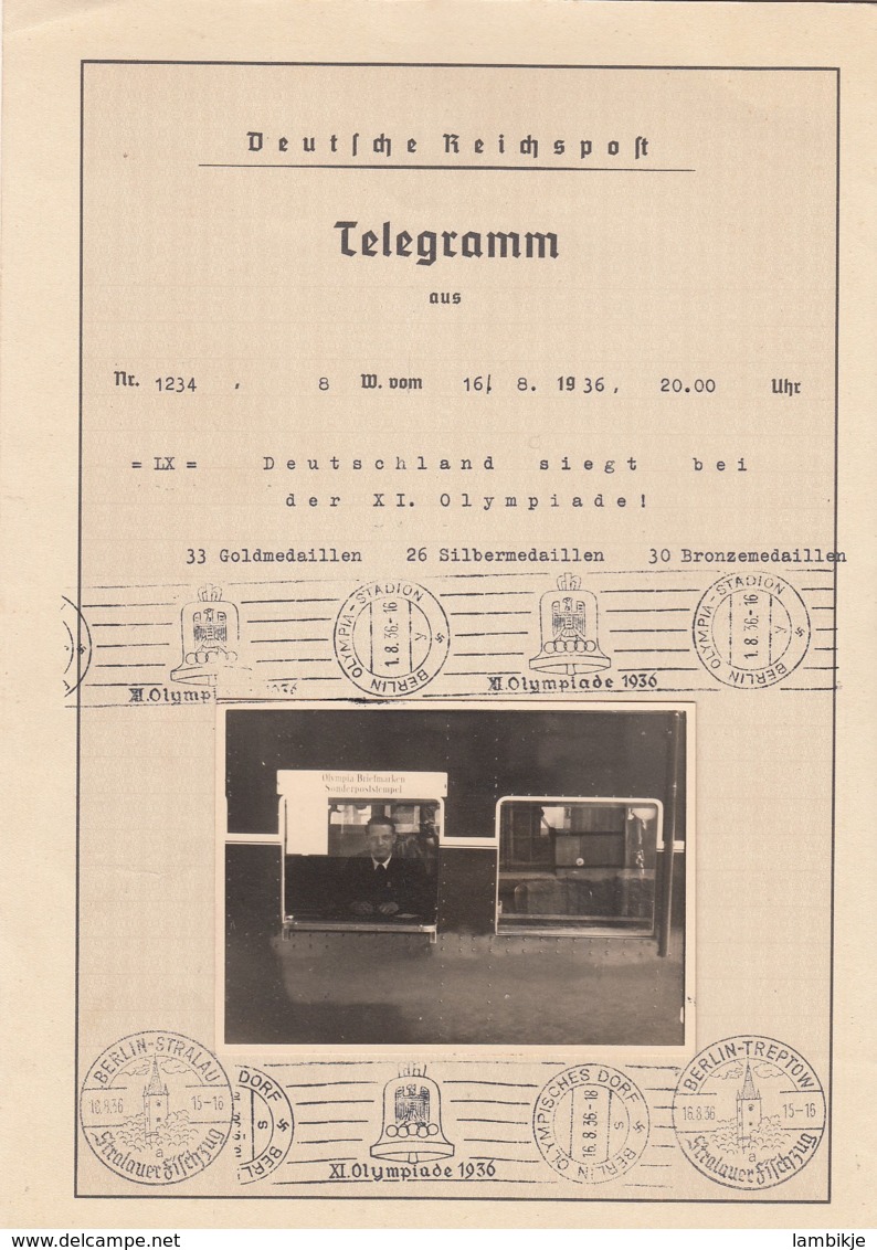 Deutsches Reich Propaganda Telegramm Olympiade 1936 - Briefe U. Dokumente