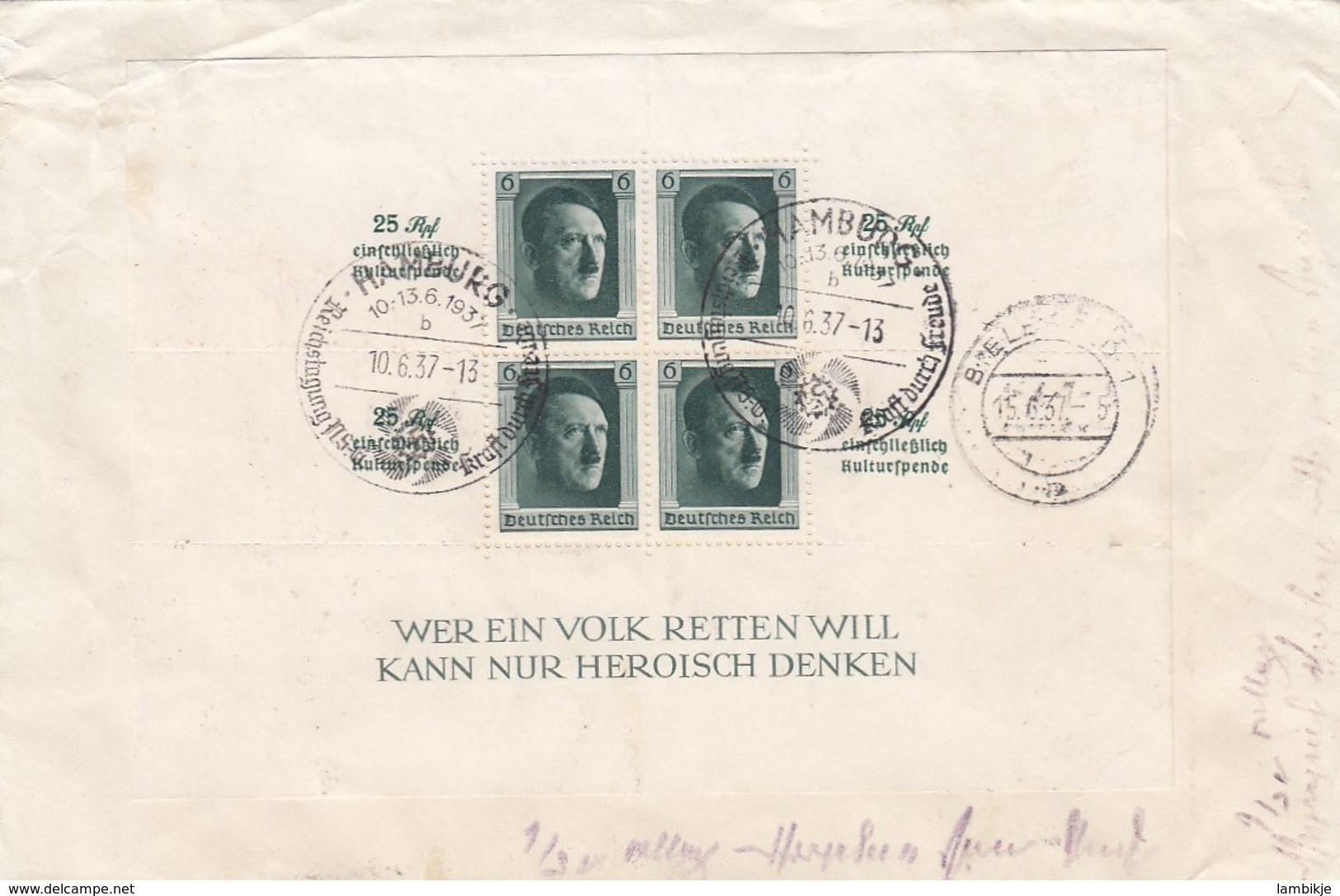 Deutsches Reich Propaganda R Brief 1937 Block Nr. 11 - Briefe U. Dokumente