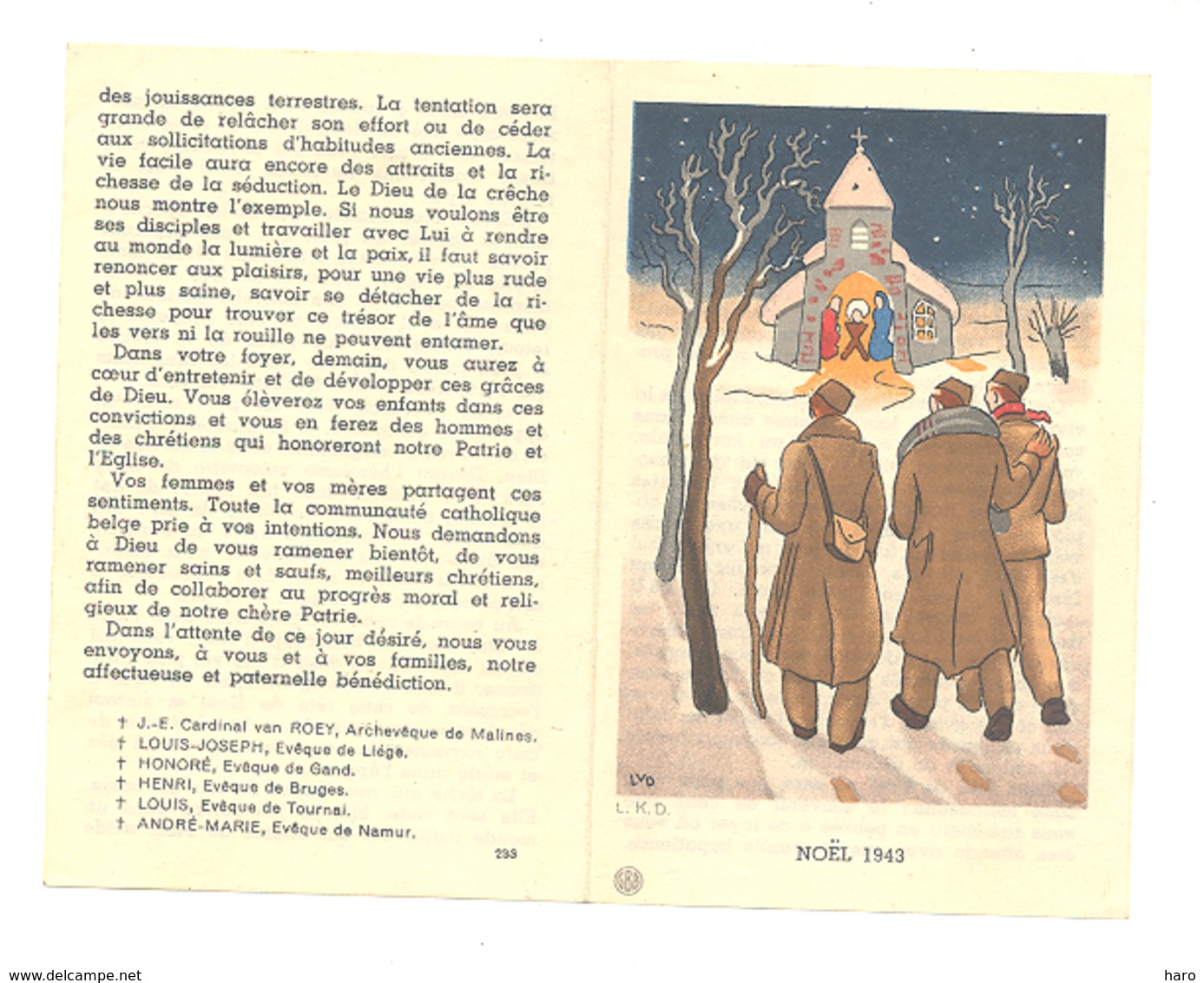 Image Pieuse Avec Texte Des Evêqes De Belgique Pour Les Prisonniers - Noël 1943 - Armée Belge (SID) - 1939-45