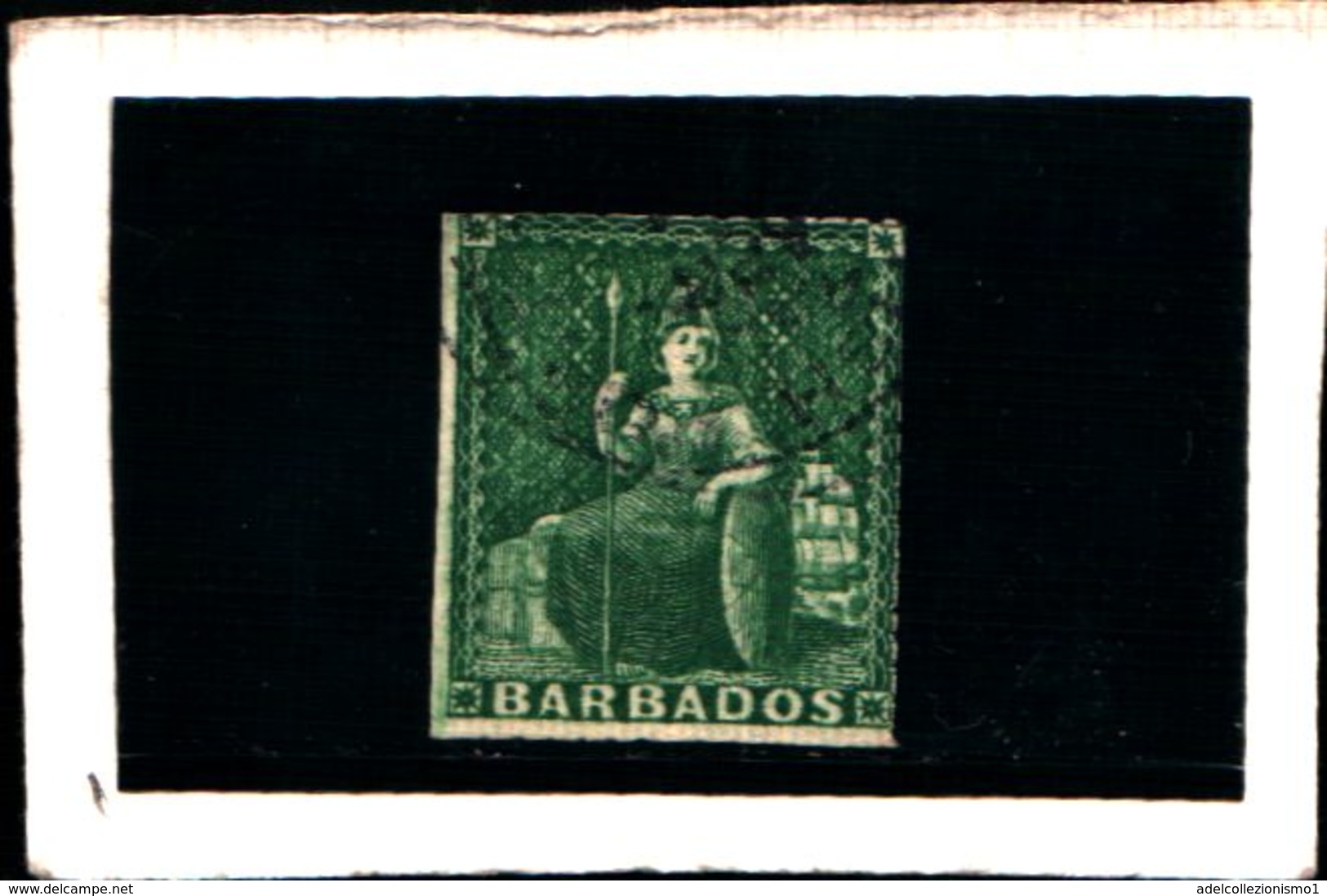 93751 ) BARBADOS 1857 FIGURA ALLEGORICA CARTA BIANCA 1/2 P. VERDE USATO - Barbados (...-1966)