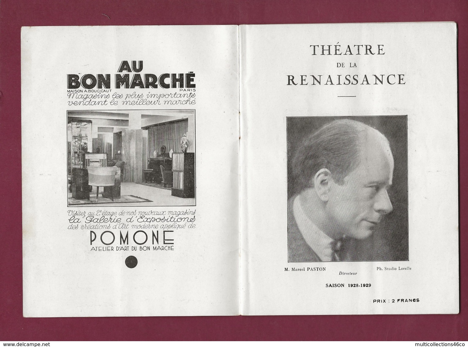 240320C - PARIS 10e PROGRAMME 1928 29 THEATRE DE LA RENAISSANCE Pub Auto DELAHAYE DUNLOP - District 10