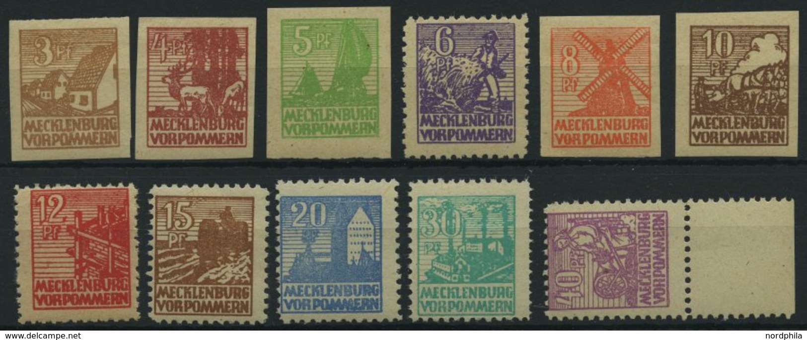 MECKLENBURG-VORPOMMERN 29-40y **, 1946, Abschiedsserie, Graues Papier, Prachtsatz (11 Werte), Mi. 30.- - Sonstige & Ohne Zuordnung