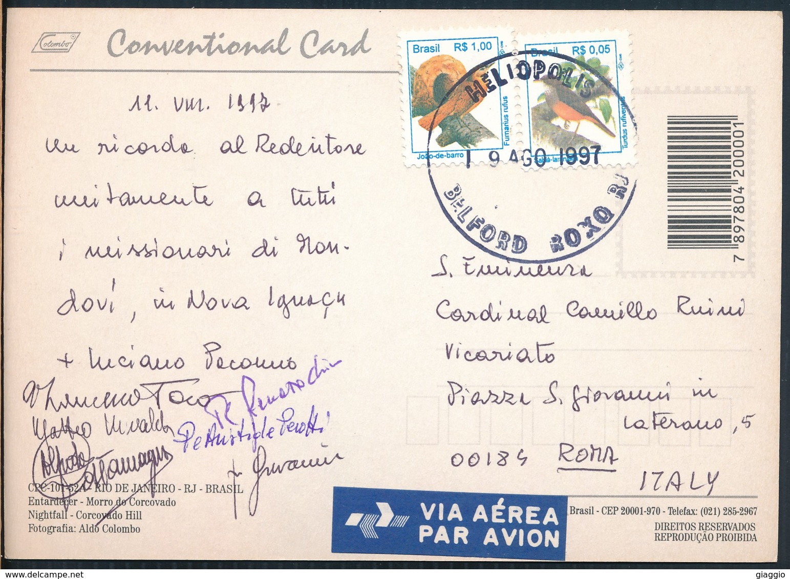 °°° 20001 - BRASIL - RIO DE JANEIRO - RIO CORCOVADO - 1997 With Stamps °°° - Rio De Janeiro