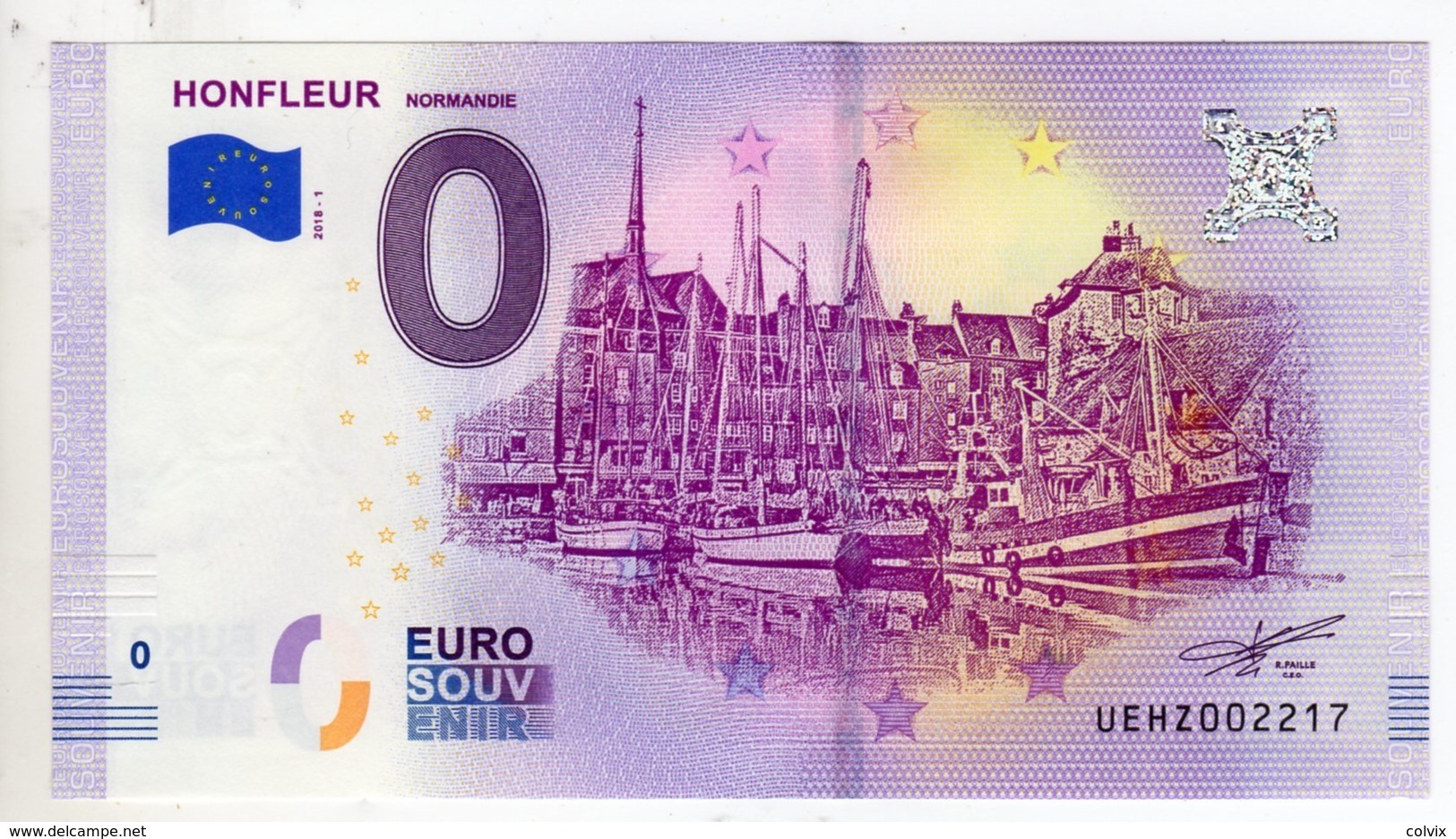 2018-1 BILLET TOURISTIQUE FRANCE 0 EURO SOUVENIR N°UEHZ002215 HONFLEUR - Essais Privés / Non-officiels