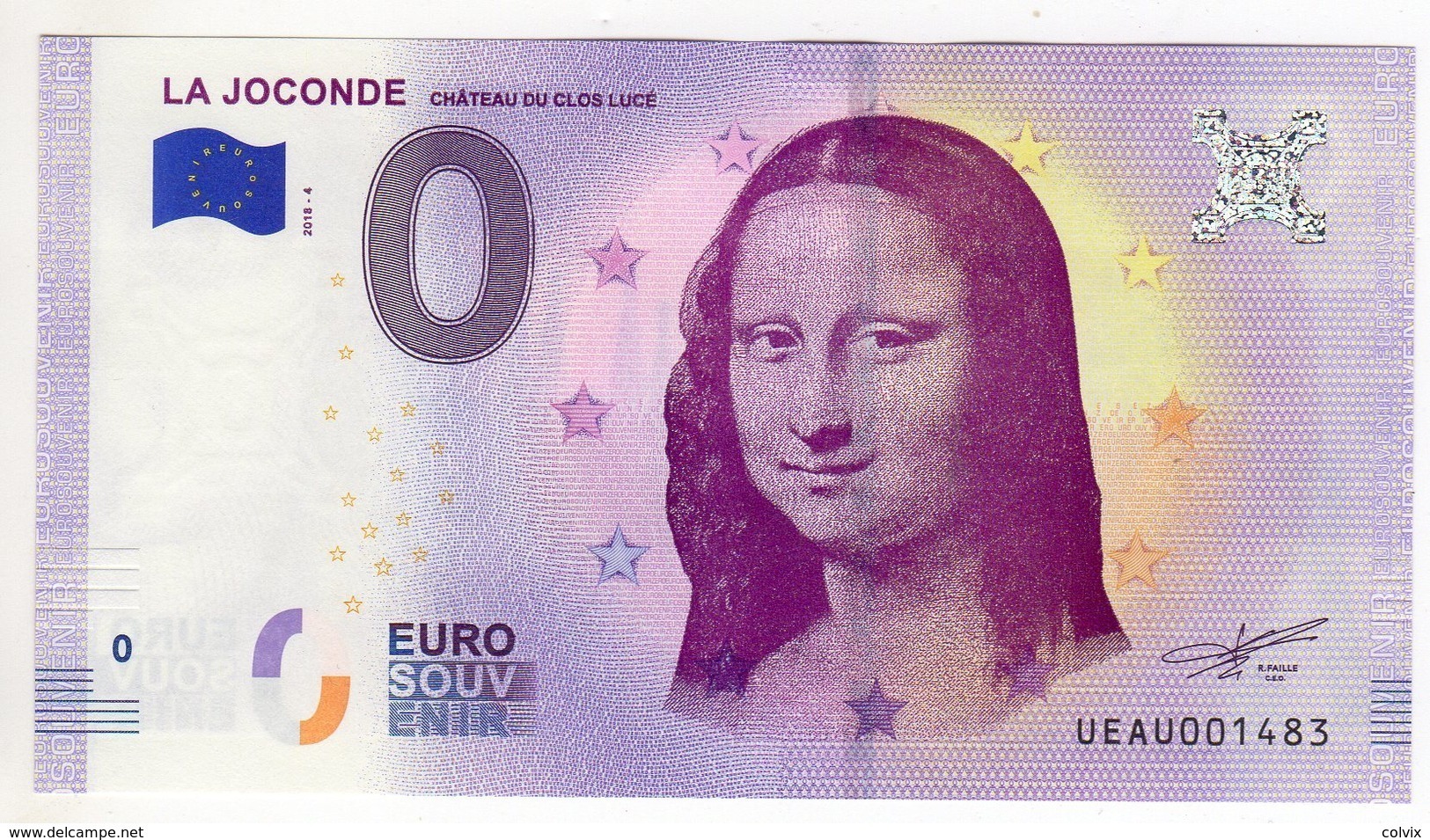 2018-4 BILLET TOURISTIQUE FRANCE 0 EURO SOUVENIR N°UEAU004521 LA JOCONDE - Privatentwürfe