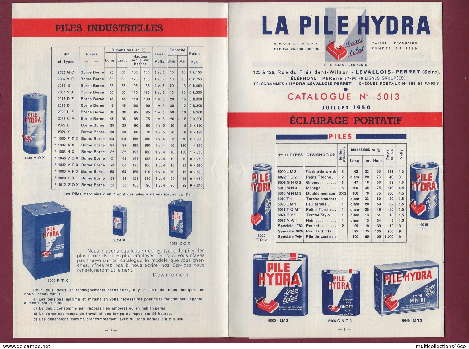 240320C - Catalogue 1950 LA PILE HYDRA éclairage Lanterne Camping - Elektriciteit En Gas