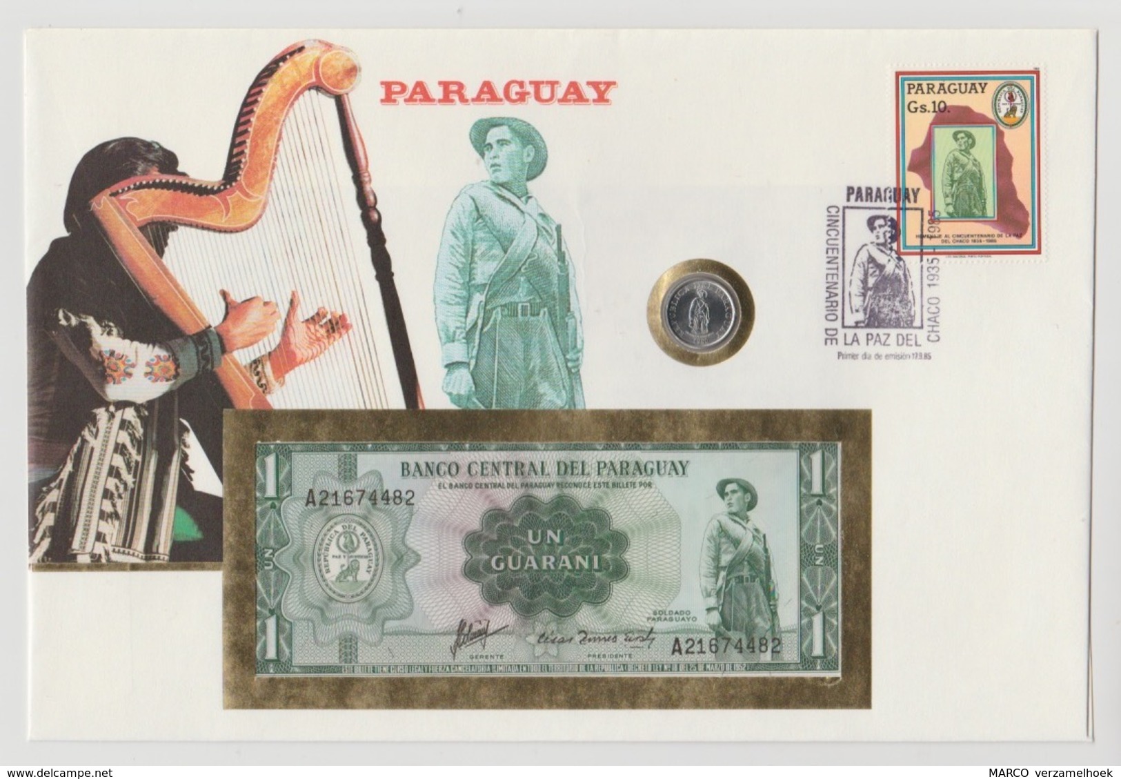 Paraguay Enveloppe1985 Banknote 1 Guarani 1952 UNC - Paraguay