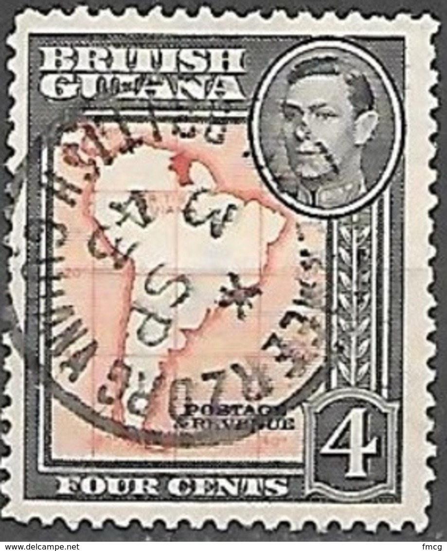 1938 King George VI, 4 Cents, Used, Beautiful 3 SP 43 Cancel - Guyane Britannique (...-1966)