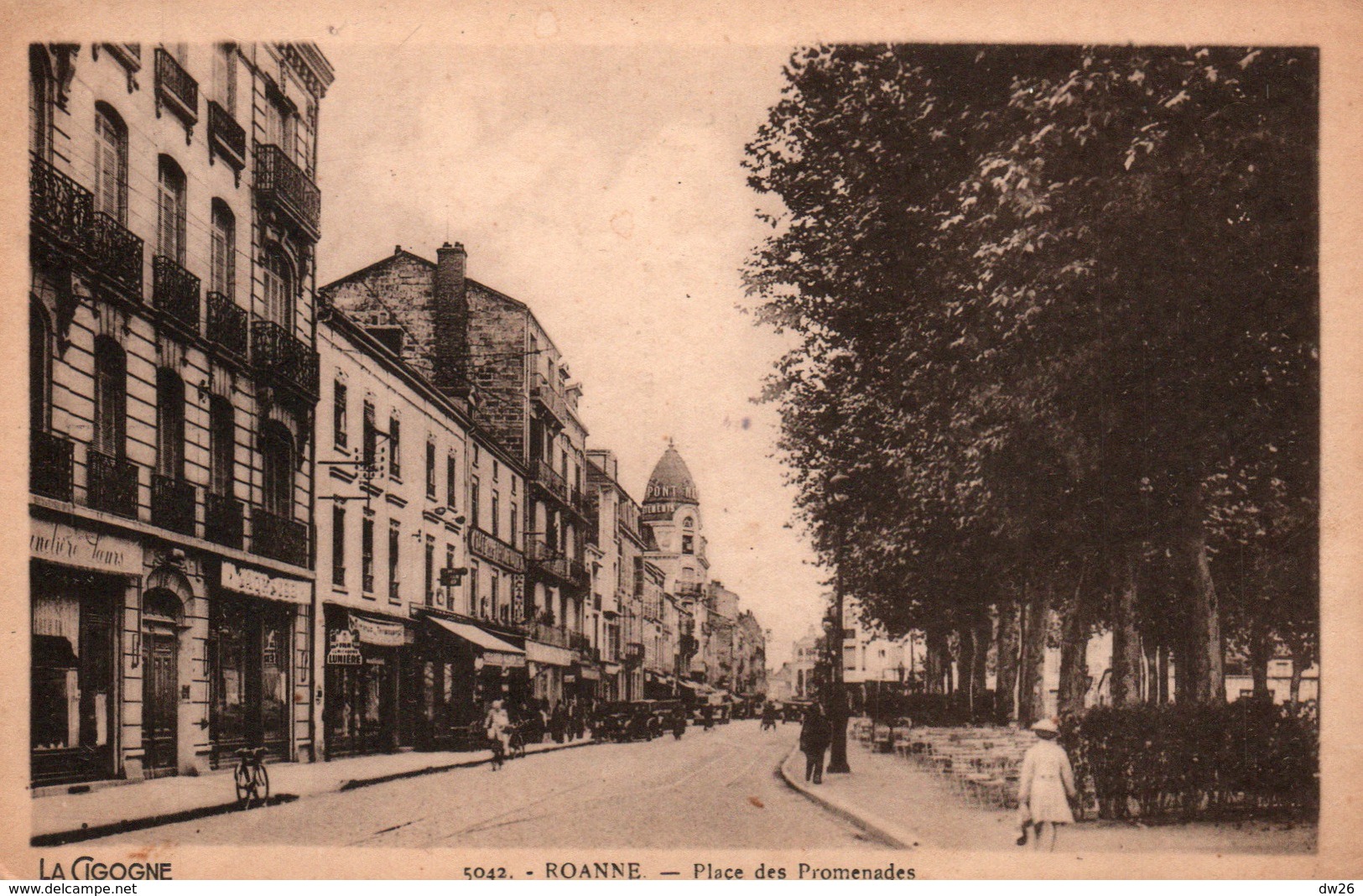 Roanne (Loire) Place Des Promenades - Edition La Cigogne - Carte Sépia N° 5042 - Roanne