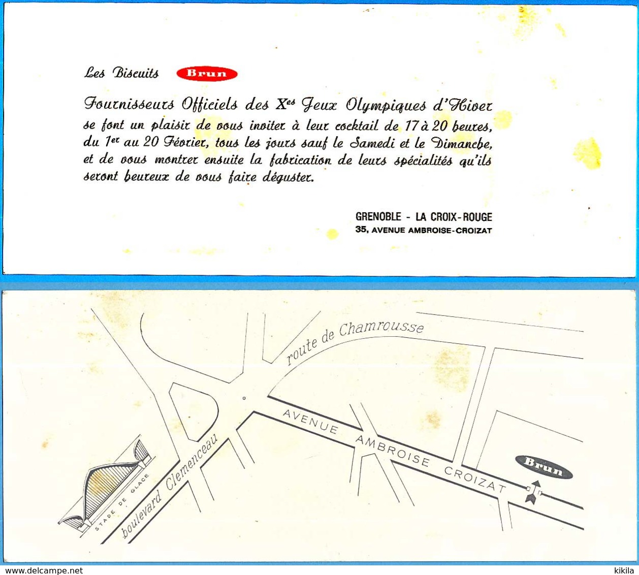 Biscuits BRUN Fournisseur Officiel X° Jeux Olympiques D'Hiver De Grenoble 1968 Olympic Games 68 Invitation Cocktail - Autres & Non Classés