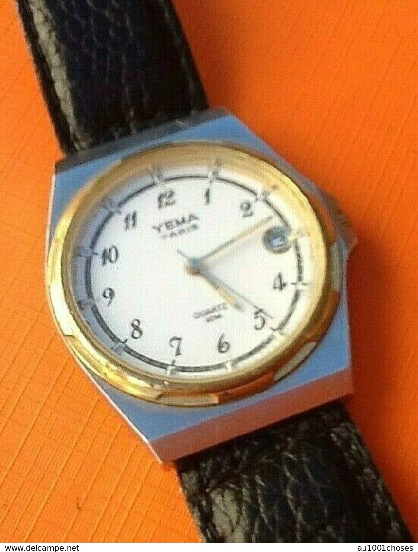 YEMA France Paris  Montre Homme à guichet  Bicolor (acier or plaqué) Années 70