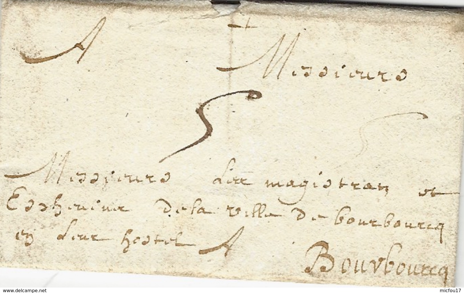 1680- Lettre D'AMIENS  Pour Bourbourg ( Nord )  Taxe 5 Sols - ....-1700: Précurseurs