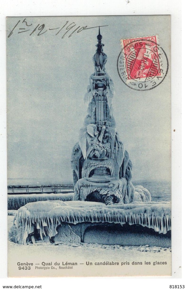 9433   Genève. - Quai Du Léman - Un Candélabre Pris Dans Les Glaces 1910 - Genève