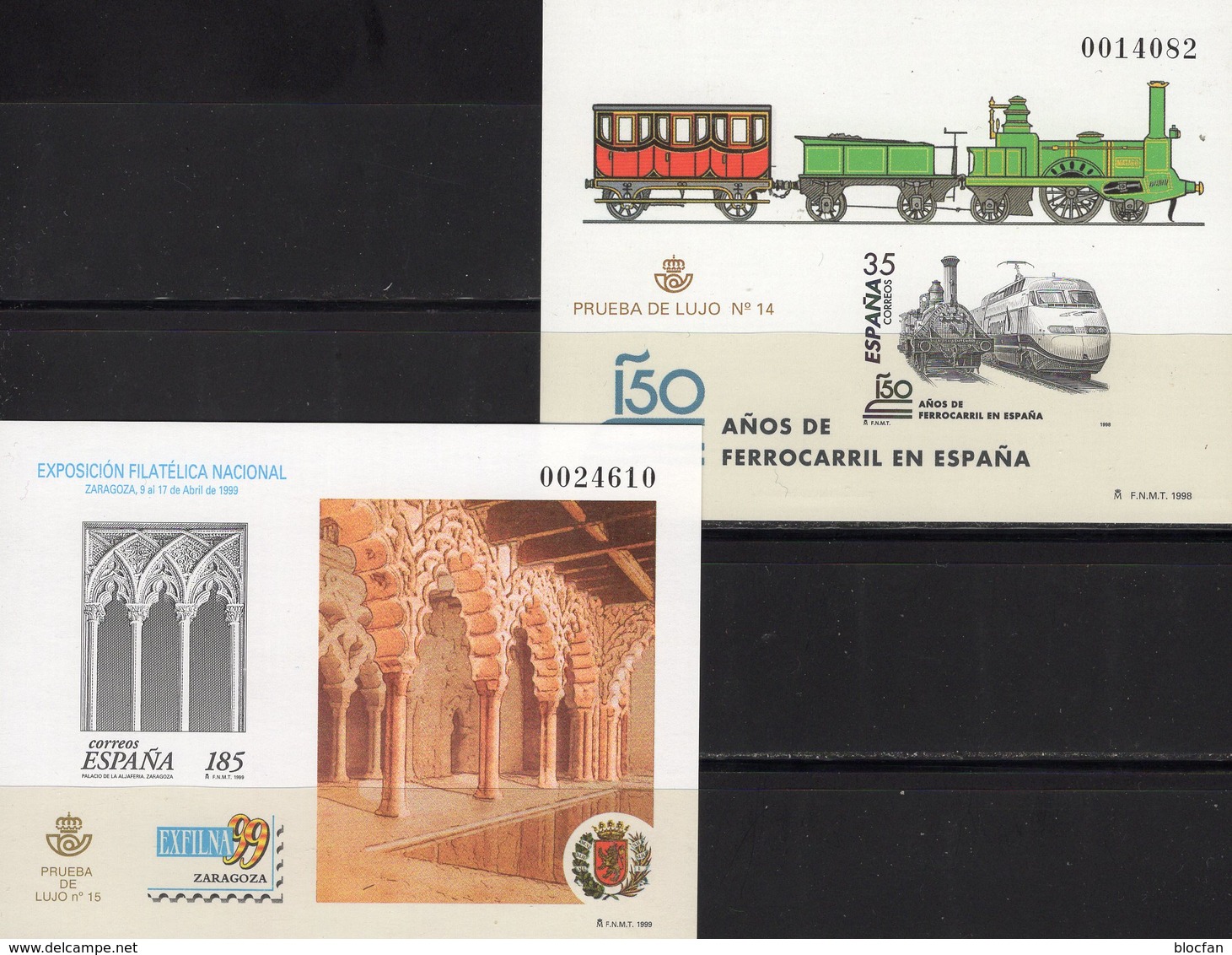 Imperf.EXPO 1999 Spanien SD67 3427B+Bl.74 SD68 ** 30€ Palast Lok Hoja Pruebas Architectur Philatelic Black Sheets Espana - Essais & Réimpressions