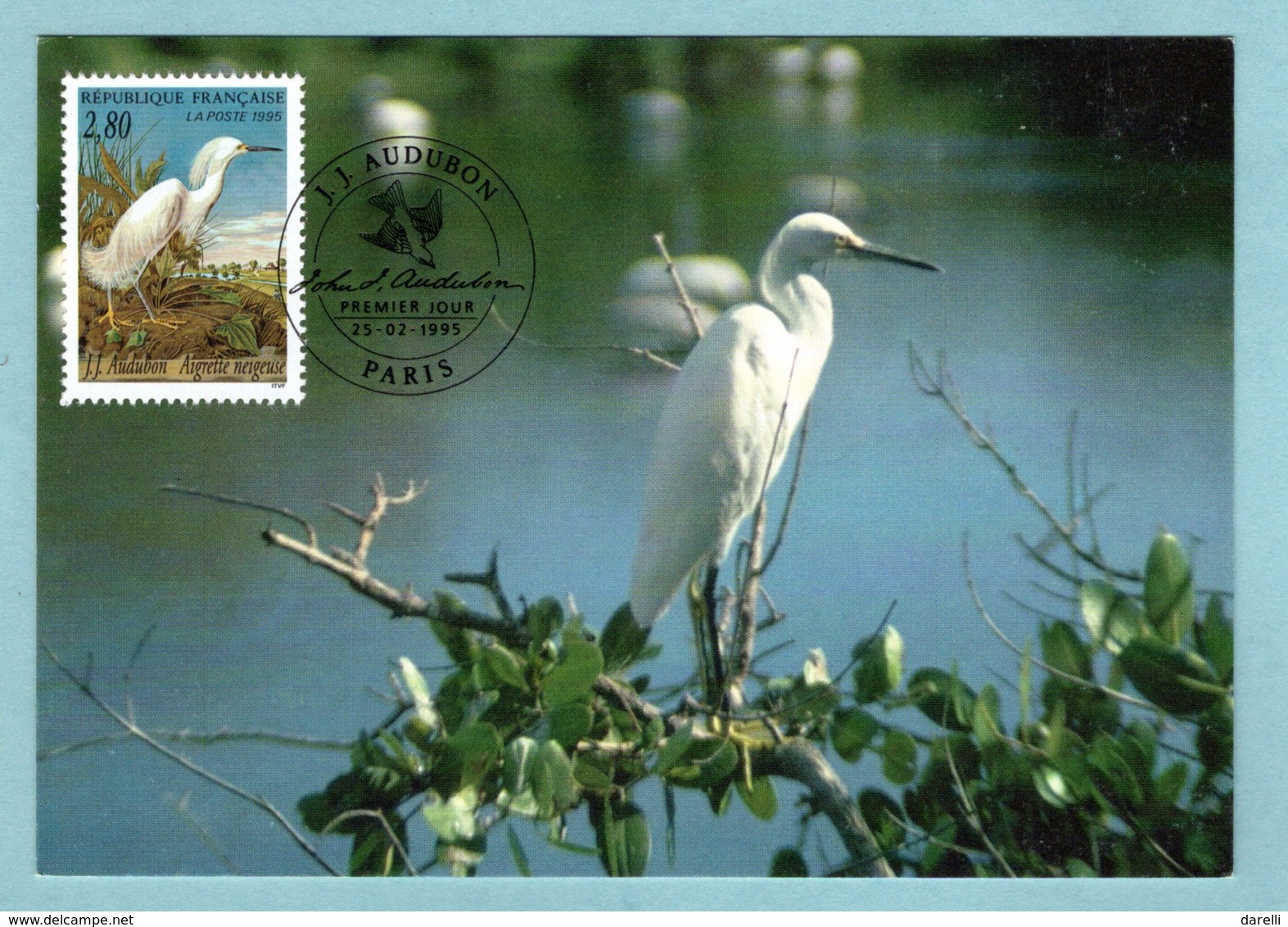 Carte Maximum 995 - Les Oiseaux - J.- J. AUBUDON - Aigrette Neigeuse - YT 2929 - Paris - 1990-1999