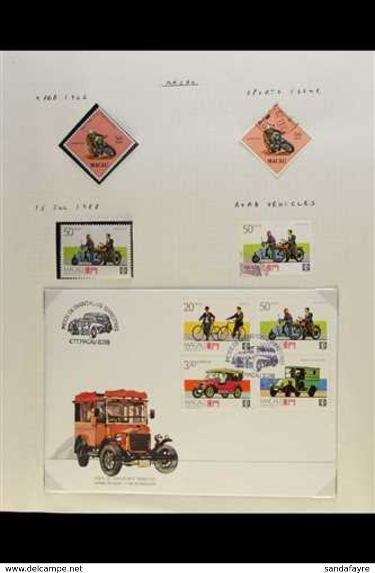 MOTORCYCLES ON STAMPS MACAU 1962-2013 Fine Thematic Collection Of Single Stamps Or Sets (mostly Never Hinged Mint Or Fin - Zonder Classificatie