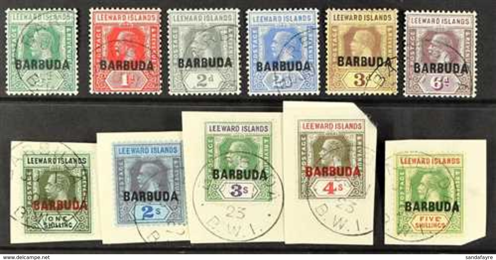 BARBUDA 1922 Overprint Set Complete, SG 1/11, Very Fine Used. 1s - 5s On Individual Pieces. (11 Stamps) For More Images, - Autres & Non Classés