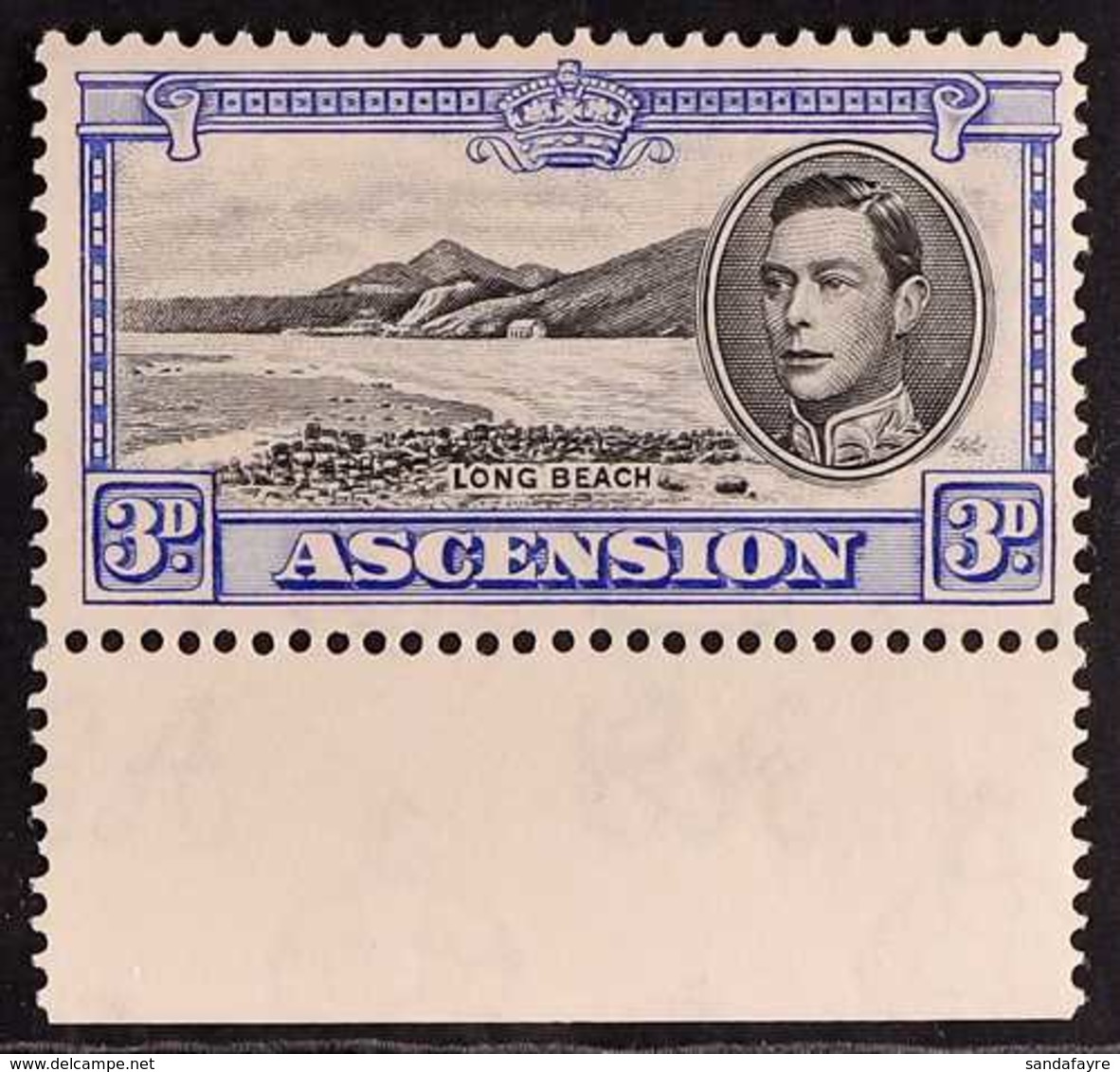 1938 3d Black And Ultramarine, SG 42, Never Hinged Mint With Lower Sheet Margin. For More Images, Please Visit Http://ww - Ascensione