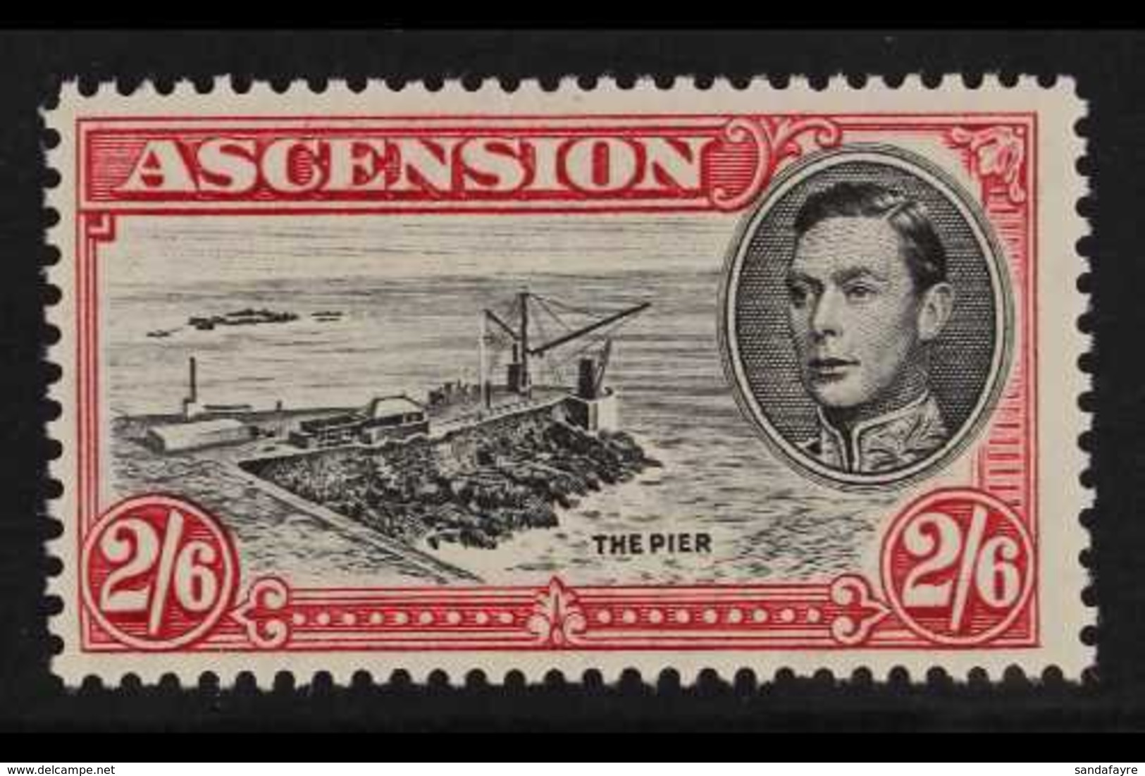 1938-53 2s6d Black & Deep Carmine Perf 13 With DAVIT FLAW Variety, SG 45ca, Superb Mint, Very Fresh & Very Rare. For Mor - Ascensione