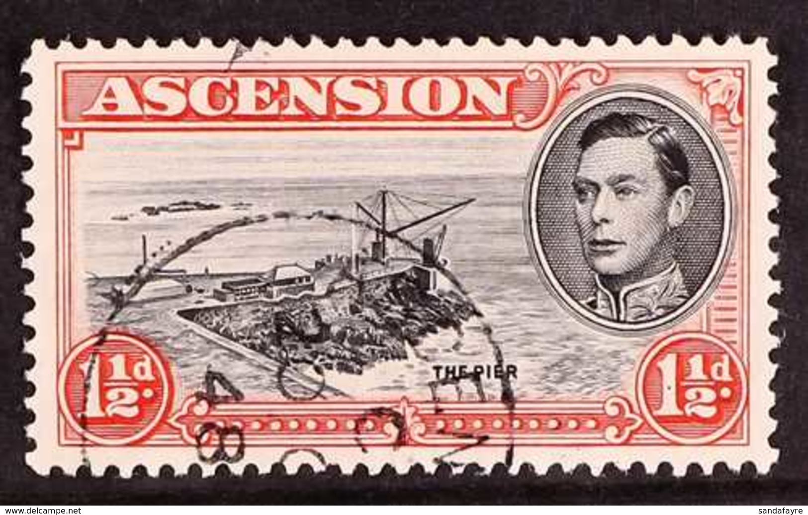 1944 1½d Black And Vermilion Perf. 13, With DAVIT FLAW, SG 40ba, Fine Cds Used. For More Images, Please Visit Http://www - Ascension (Ile De L')