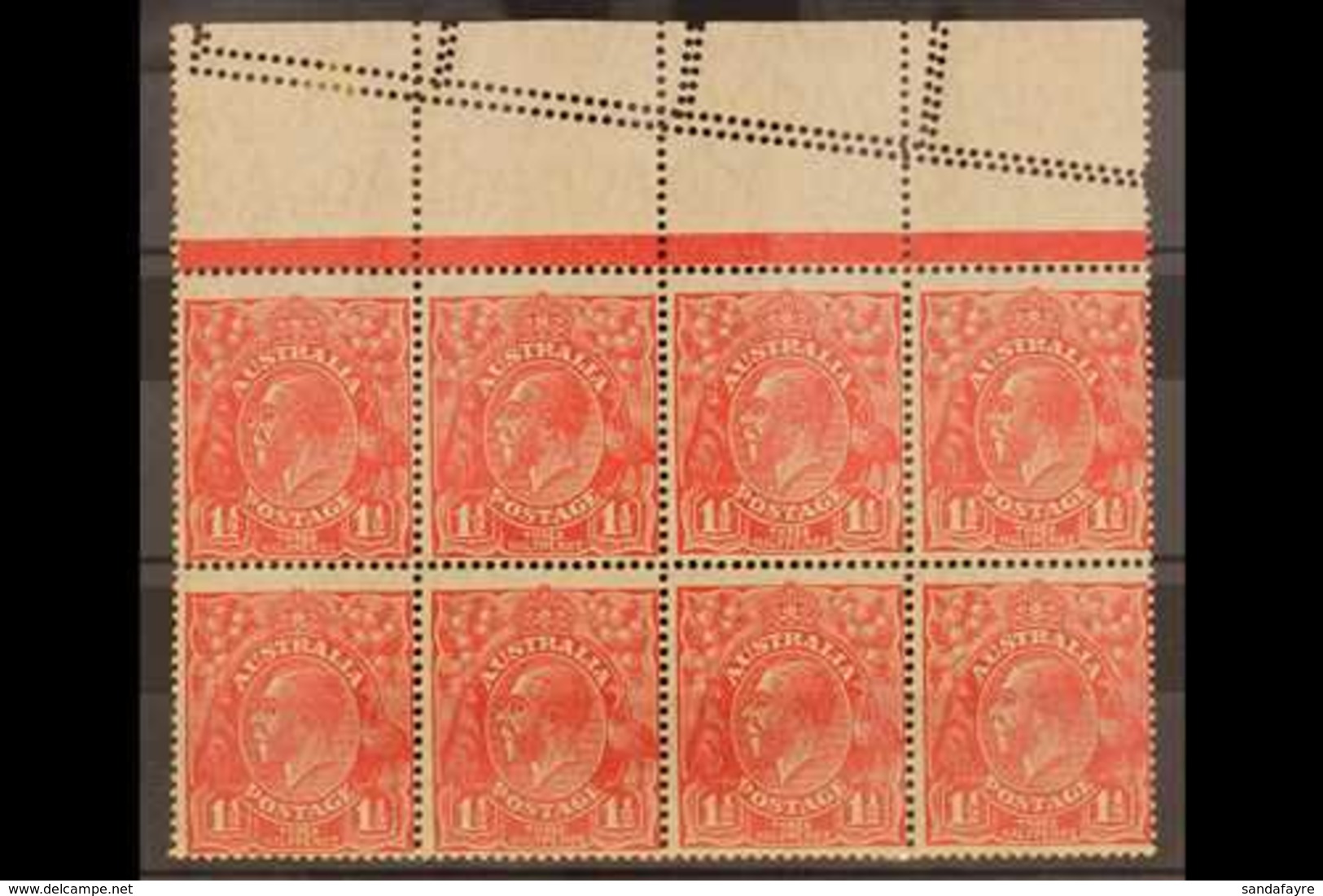 1926-30 DRAMATIC MIS-PERFORATED 1½d Scarlet Perf 14, SG 86, Upper Marginal Block Of Eight Showing In The Margin Two Furt - Autres & Non Classés