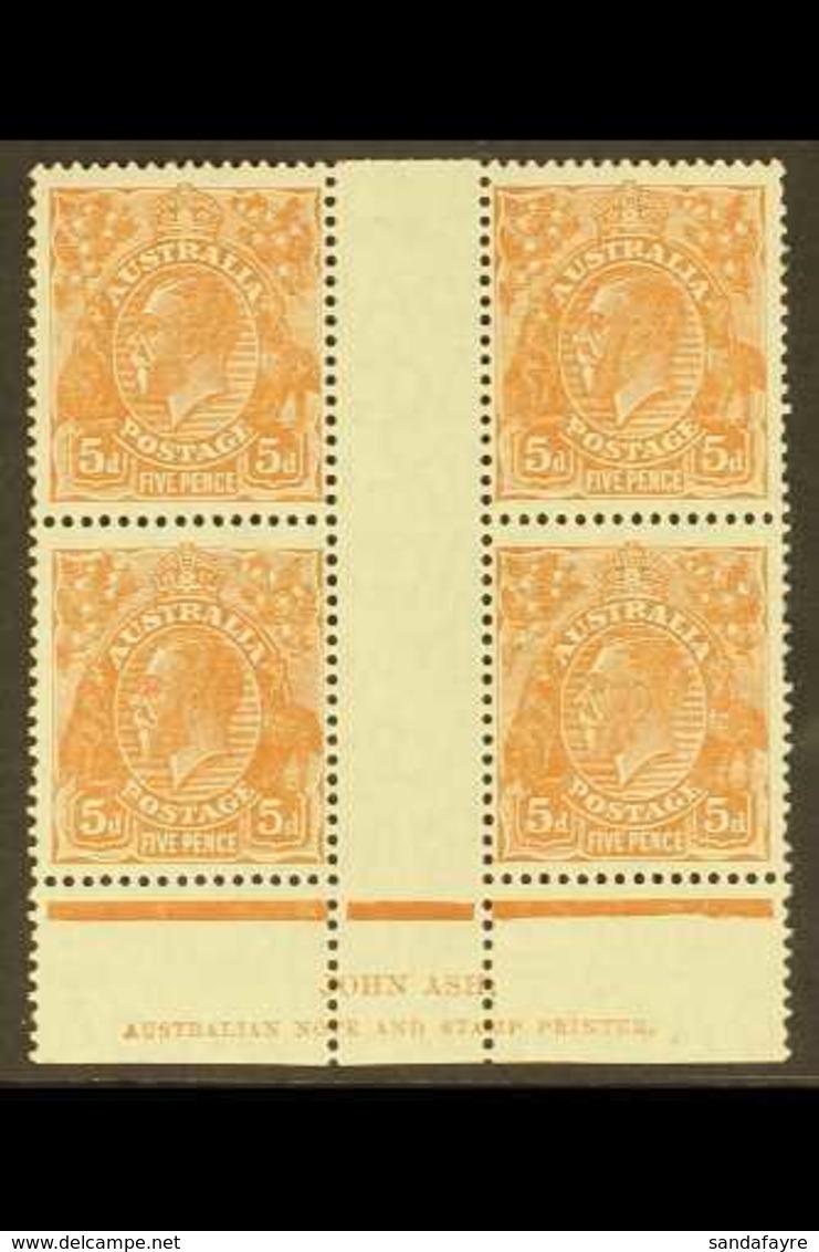 1926-30 IMPRINT BLOCK 5d Orange-brown, SG 103a, Plate 2 (B/W 127(2)z) Ash "N Over N" Imprint Block Of Four, Very Fine Mi - Autres & Non Classés