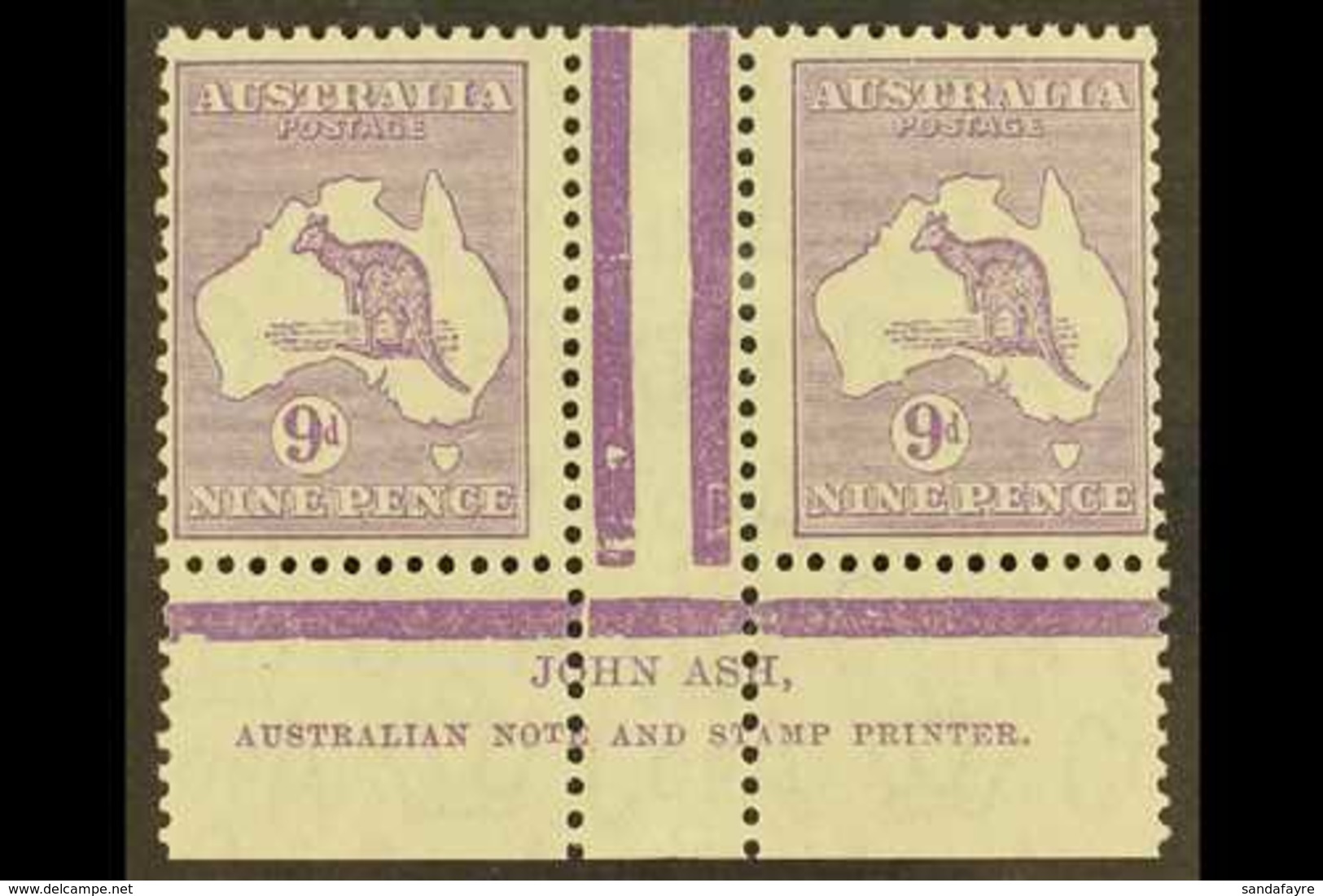 1932 9d Violet Roo (SG 133), ASH IMPRINT PAIR, Plate 3 - First State, BW 29z, Mint (stamps Never Hinged). For More Image - Altri & Non Classificati