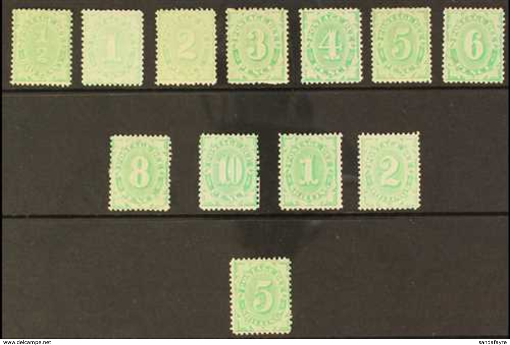 POSTAGE DUES 1902 - 04 ½d To 5s Emerald Green (Filled Space At Foot), Set Complete, SG D13/33, Various Perfs. (12 Stamps - Altri & Non Classificati