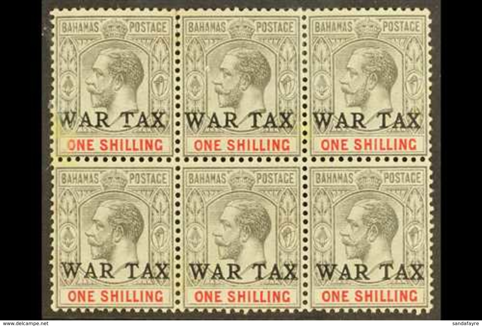 1918 (Feb-Jul) 1s Grey-black & Carmine "WAR TAX" Overprint, SG 95, Mint BLOCK Of 6, Two Small Light Toned Spots, Very Sc - Autres & Non Classés