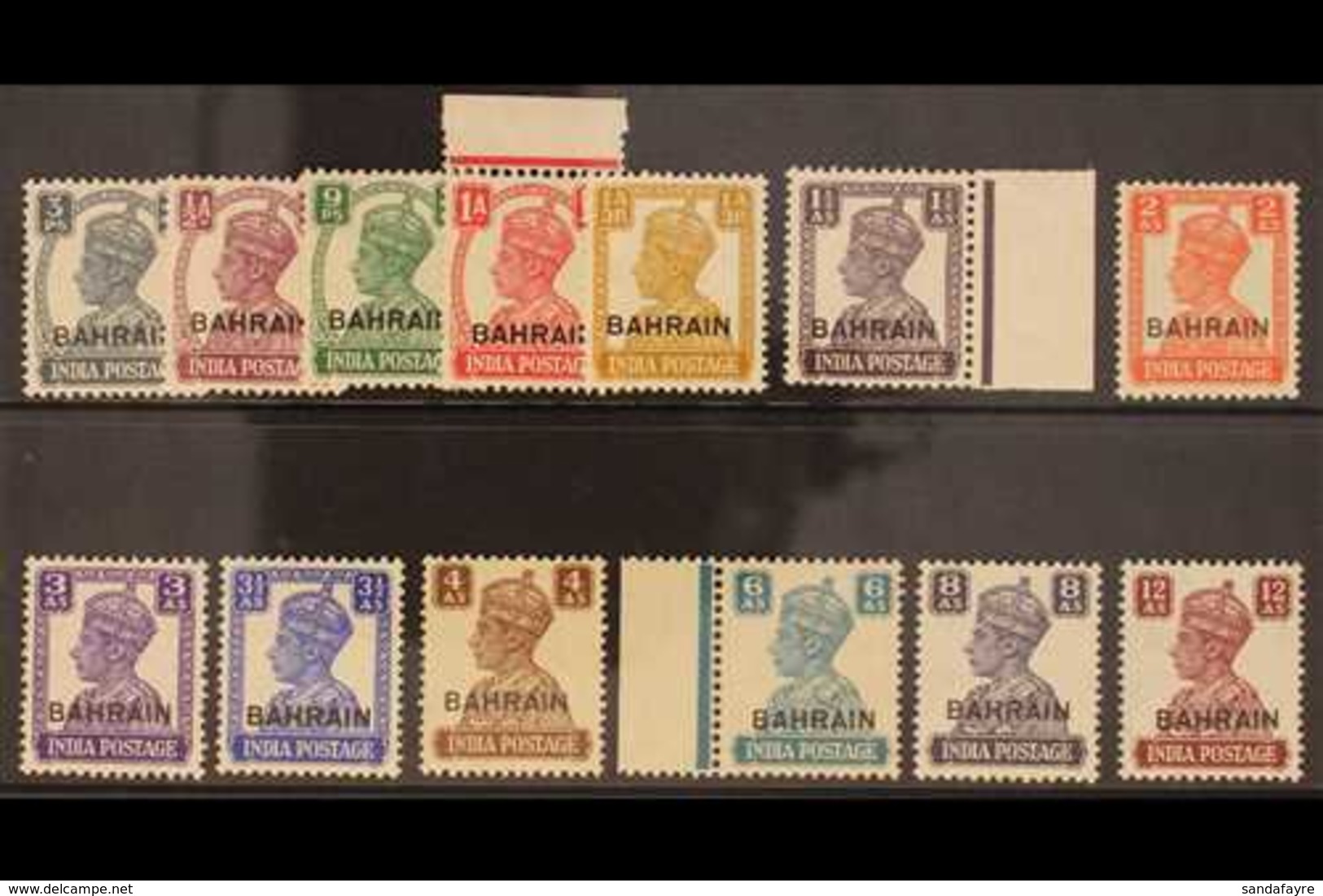 1942-45 Complete Overprinted Set On King George VI Stamps Of India (white Background), SG 38/50, Never Hinged Mint. (13  - Bahreïn (...-1965)