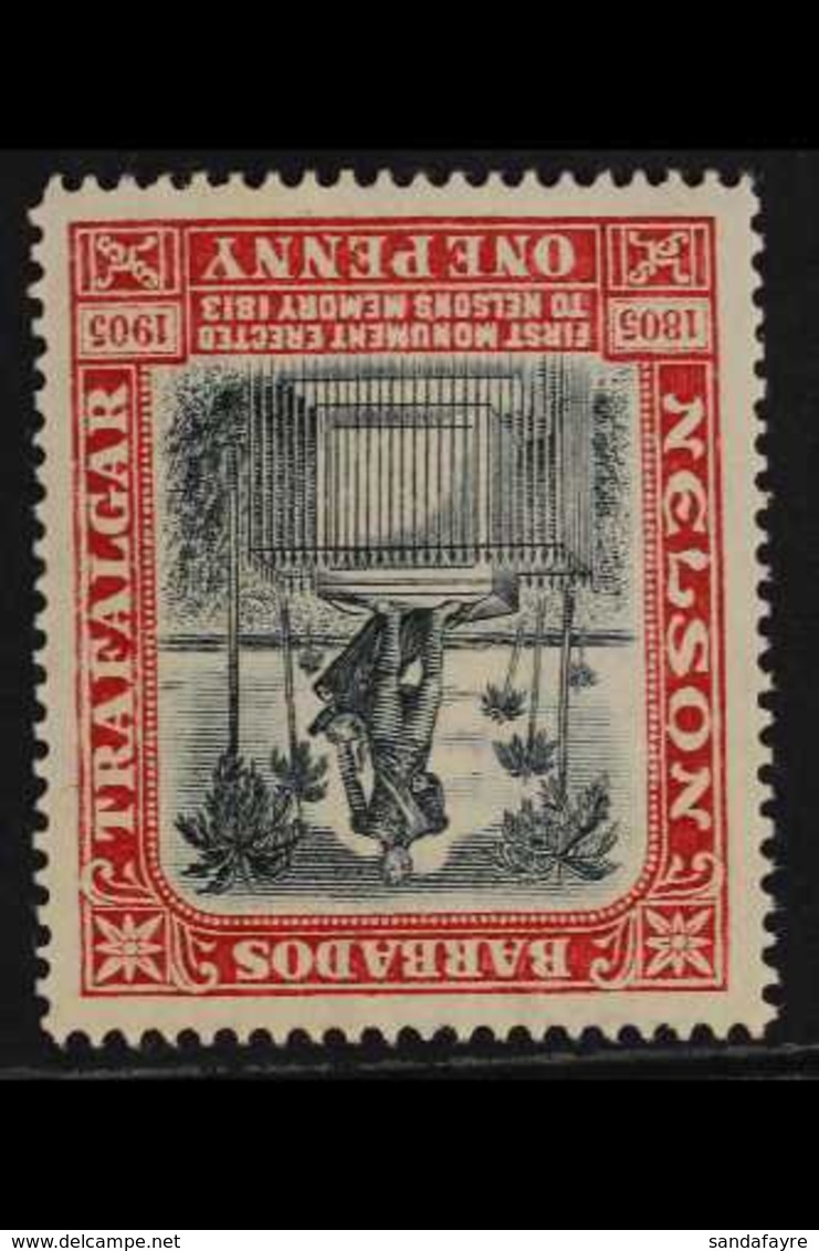 1906 1d Black & Red Nelson WATERMARK INVERTED Variety, SG 147w, Never Hinged Mint, Showing 'retouch In Sky' Position 26, - Barbades (...-1966)