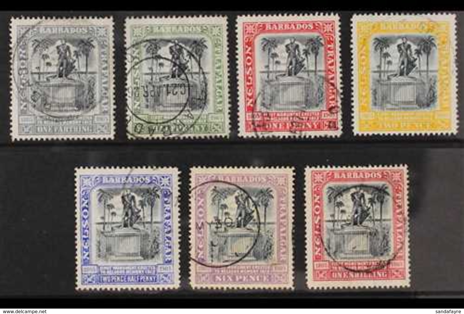 1906 Nelson Complete Set, SG 145/51, Fine Cds Used, Fresh. (7 Stamps) For More Images, Please Visit Http://www.sandafayr - Barbades (...-1966)