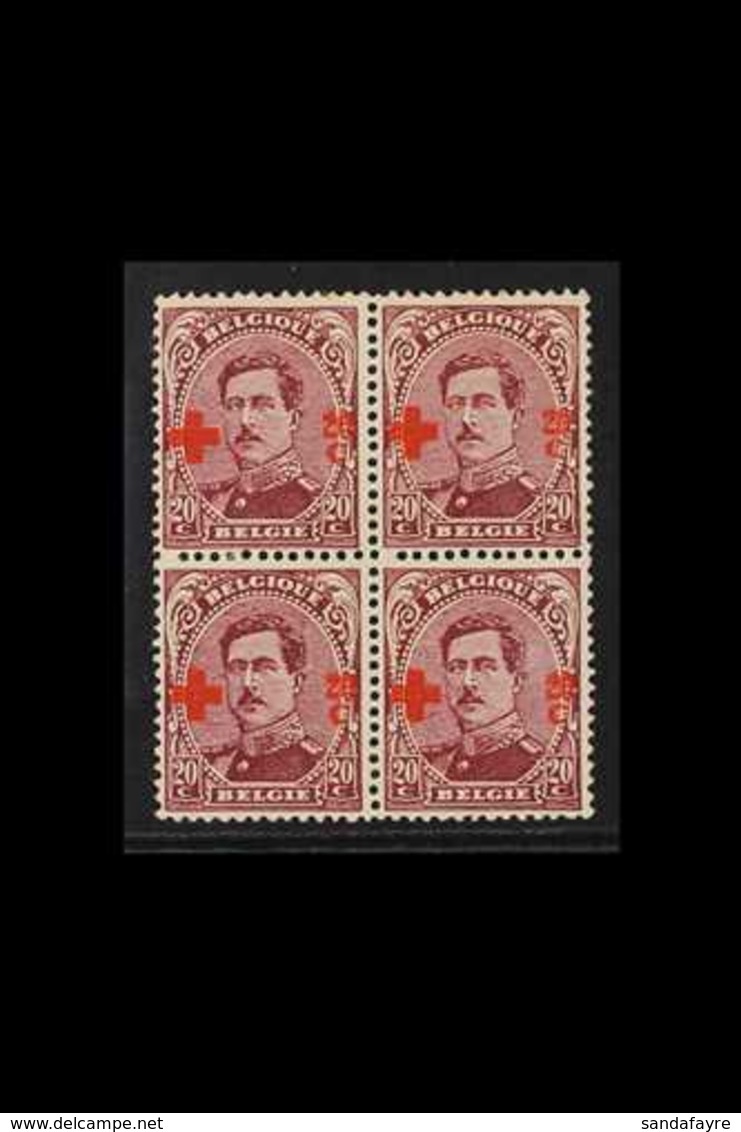 1918 20c + 20c Purple Brown "Red Cross" Surcharge, Cob 155, SG 227, Fine Mint, Two Stamps Are Never Hinged Mint (4 Stamp - Altri & Non Classificati