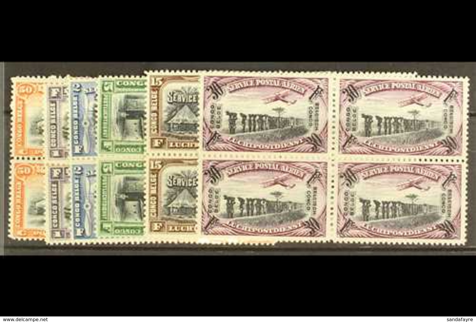 BELGIAN CONGO 1921-30 Air Set, COB PA1/6, Fine Never Hinged Mint Blocks Of Four. (6) For More Images, Please Visit Http: - Altri & Non Classificati