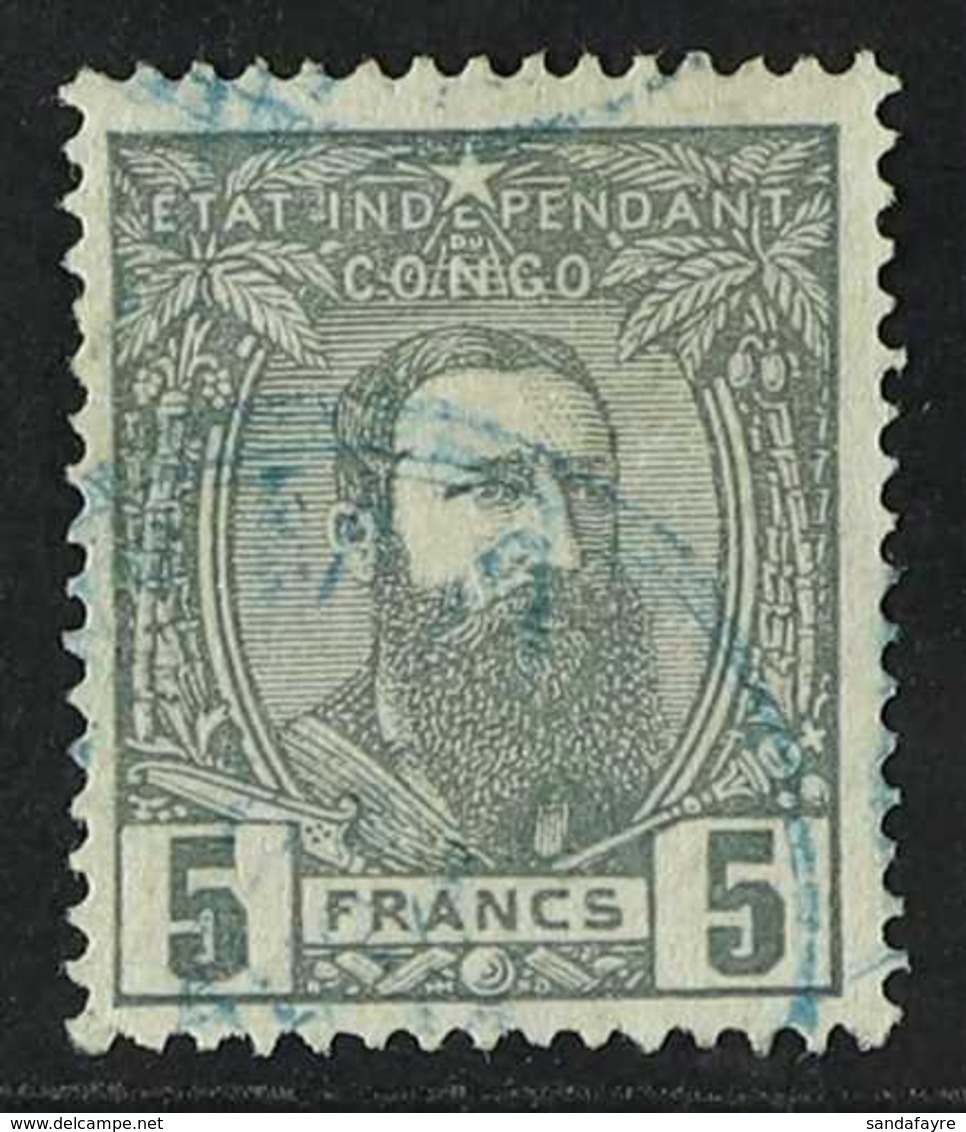 CONGO 1887 5fr Grey, Leopold II, COB 12, Very Fine Used. For More Images, Please Visit Http://www.sandafayre.com/itemdet - Altri & Non Classificati