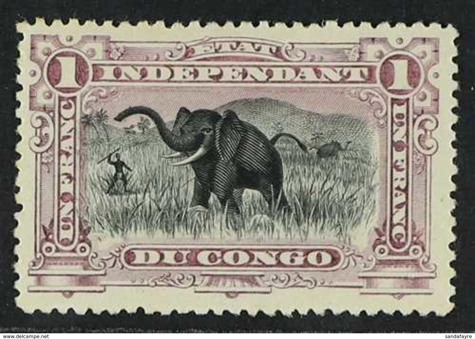 CONGO 1894 1fr Deep Lilac, Elephants, COB 26B, Very Fine And Fresh Mint. For More Images, Please Visit Http://www.sandaf - Autres & Non Classés