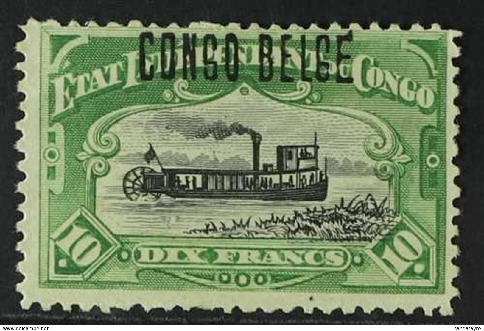 CONGO 1909 10fr Green, Congo H/s Type 7, COB 39L, Very Fine Mint No Gum. For More Images, Please Visit Http://www.sandaf - Altri & Non Classificati