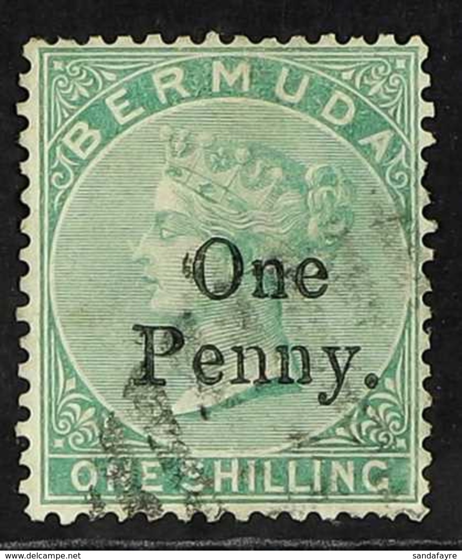 1875 1d On 1s Green, 2 Line Surcharge, SG 17, Used. For More Images, Please Visit Http://www.sandafayre.com/itemdetails. - Bermuda