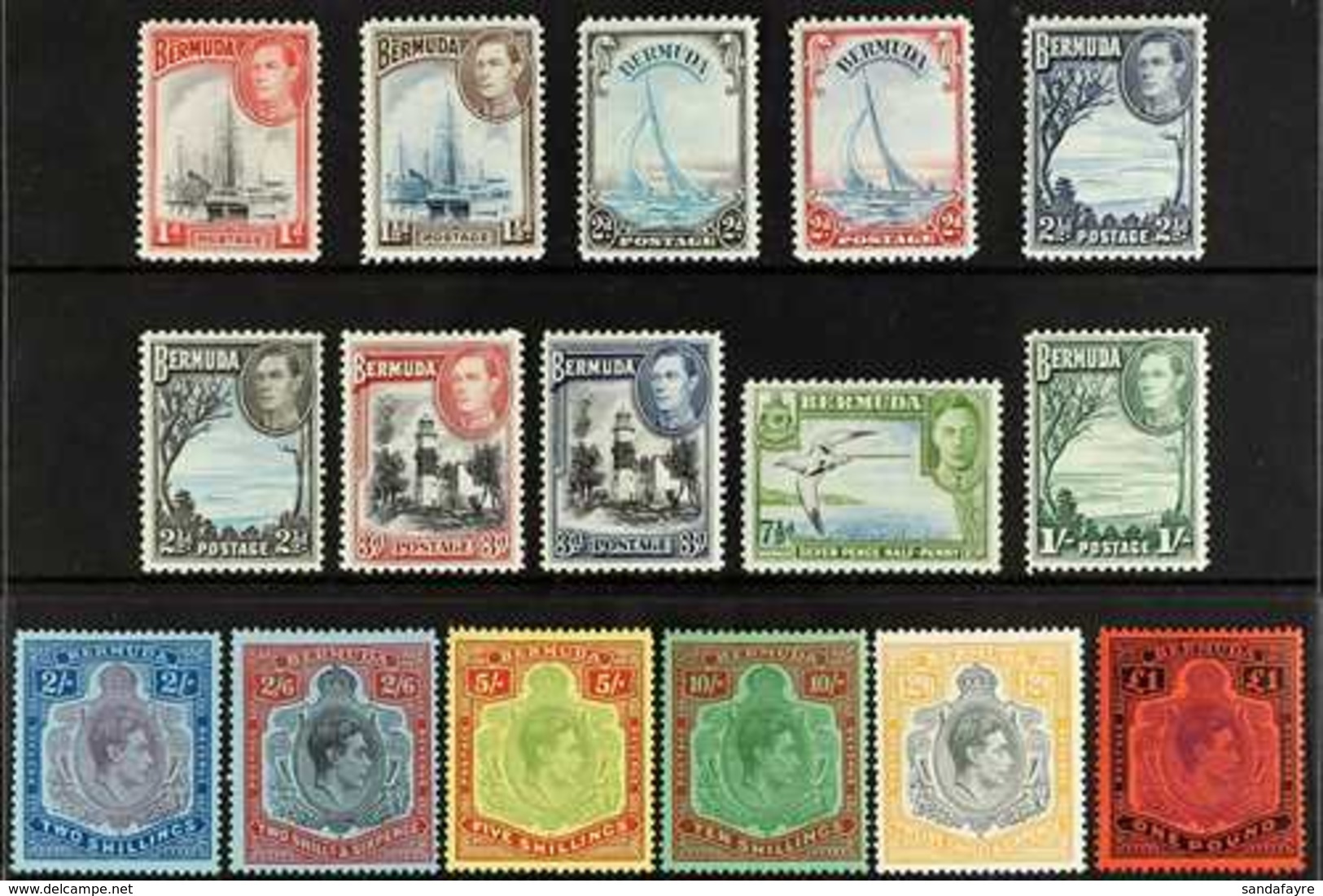 1938-52 Pictorials And KGVI Key Plates Complete Set, SG 110/121d, Very Fine Mint, Very Fresh. (16 Stamps) For More Image - Bermuda