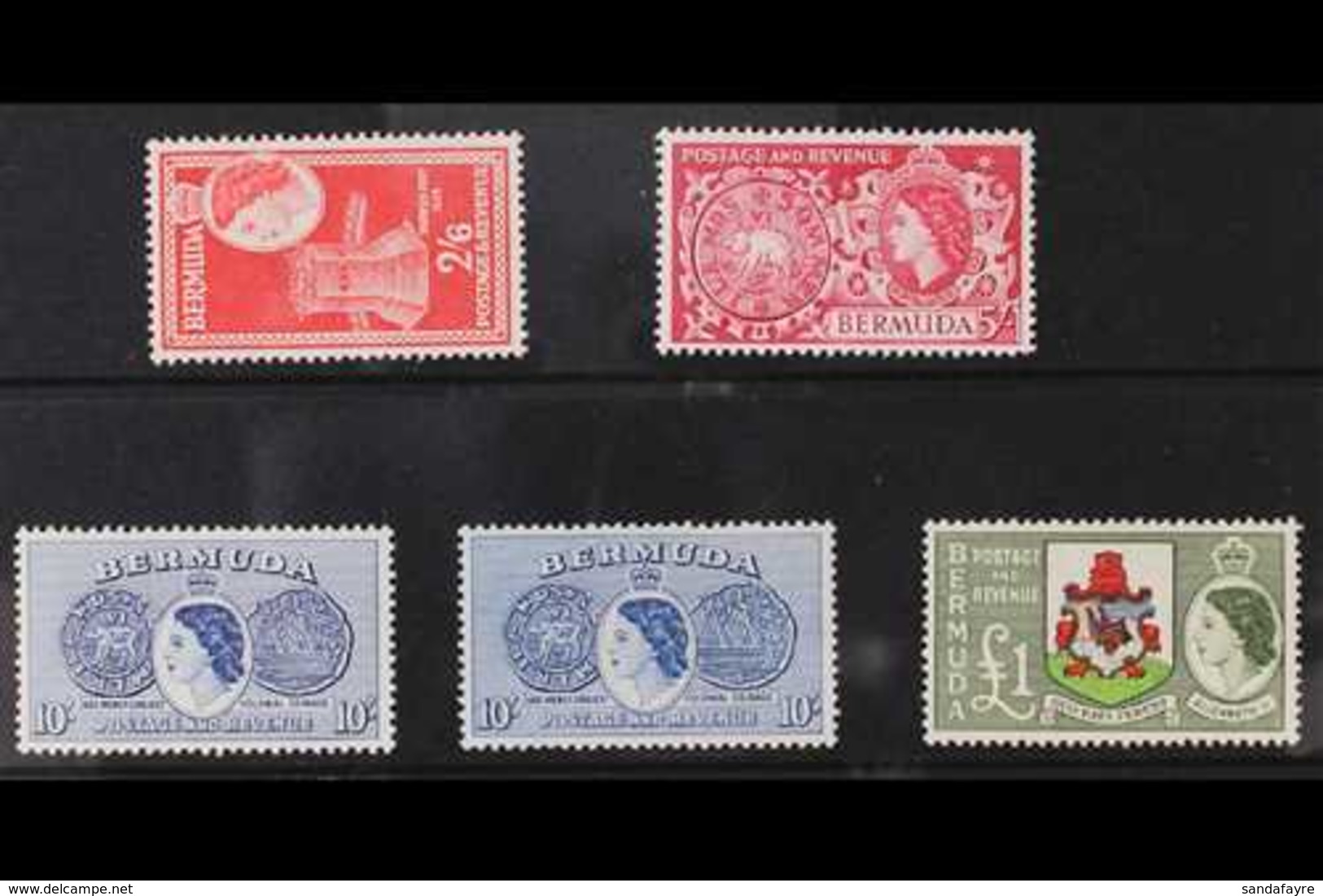 1953-62 Definitive Top Values, 2s6d To £1 Including Both 10s Shades, SG 147/50. Never Hinged Mint. (5 Stamps) For More I - Bermudes