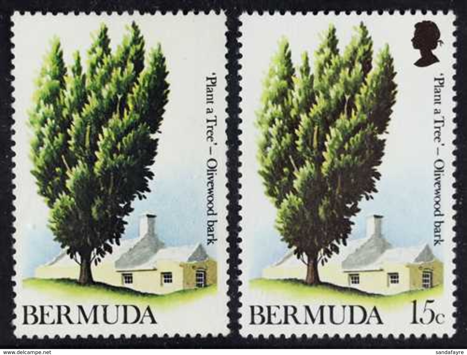 1973 SPECTACULAR MISSING COLOUR LISTED VARIETY 1973 15c Tree Planting Year With MISSING BROWN COLOUR Variety, SG 294a, S - Bermudes