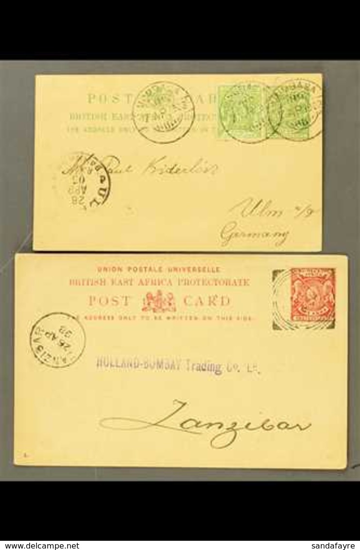 1896 ½a Postal Card With Additional ½a Stamp Used Mombasa To Germany In 1903, 1a Postal Card Mombasa To Zanzibar With 18 - Africa Orientale Britannica