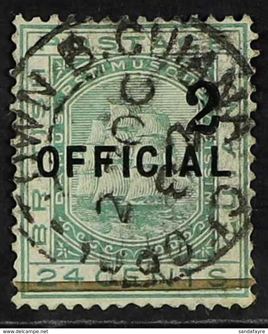1881 "2" On 24c Emerald Green Official Stamp, SG 158, Fine Used. Elusive Stamp. APS Certificate. For More Images, Please - Guyane Britannique (...-1966)