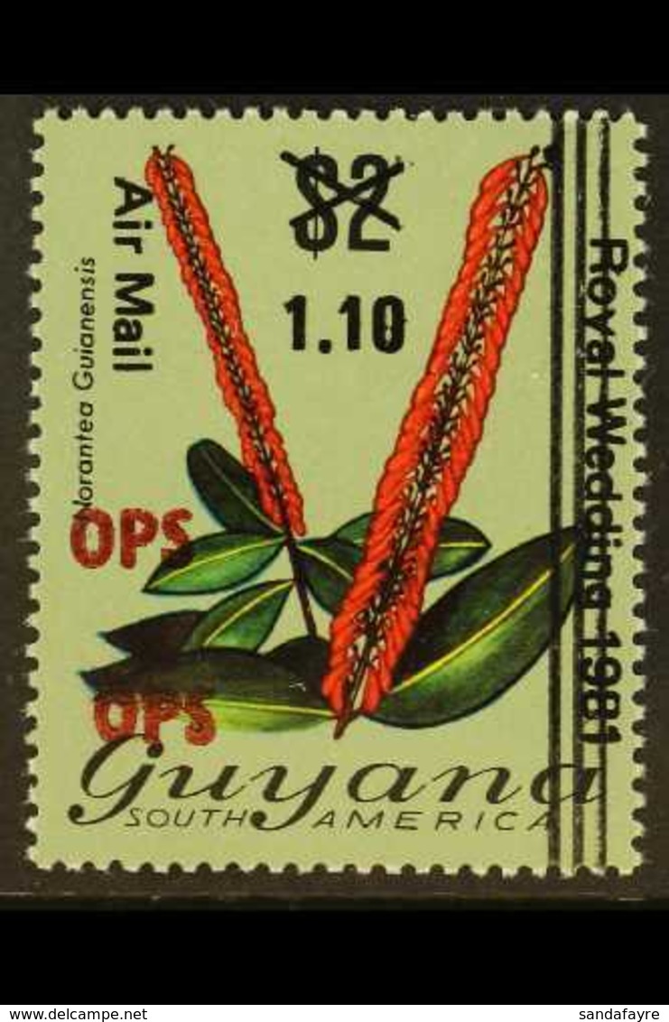 1981 Official Air $1.10 On $2 Flower, "OPS" Double, SG O22a, Fine Never Hinged Mint.  For More Images, Please Visit Http - Guyana (1966-...)