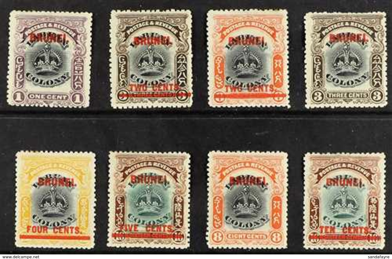 1906 Labuan Set Overprinted "BRUNEI" Complete From 1c To 10c On 16c, SG 11/18, Mint, Mostly Fine. (8 Stamps) For More Im - Brunei (...-1984)
