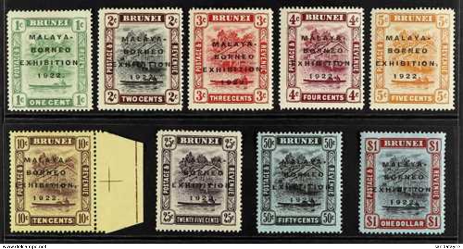 1922 Malaya-Borneo Exhibition Set (SG 51/59) Fine Mint - Includes Several SG Listed Positional Varieties - the 2c, 3c, 4 - Brunei (...-1984)